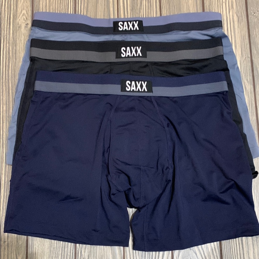 Saxx Men’s Sport Mesh 3 Pair Black/Gray/Blue Size M